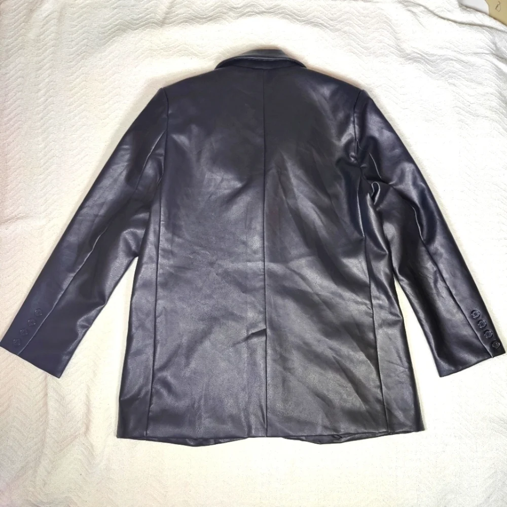 Rebecca Minkoff Black FaLse Lambskin Leather Blazer Women’s Size L Oversized